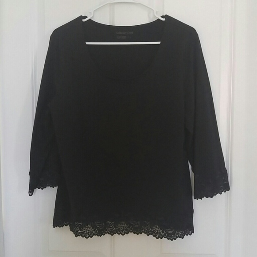 Coldwater Creek Travel Knit Black Shirt with Lace